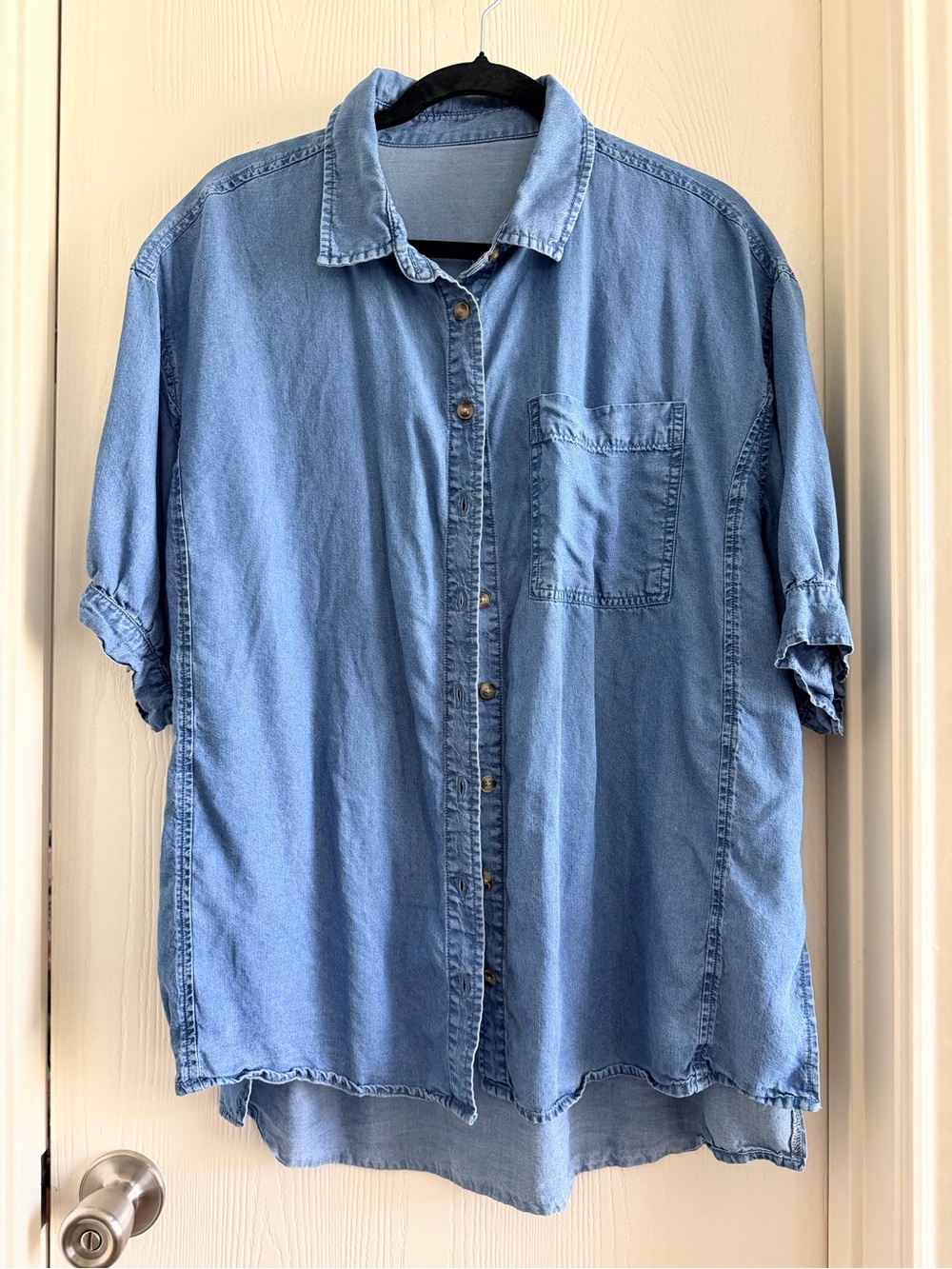 Women's Light Blue Denim Button-Down Shirt - Relaxed Fit